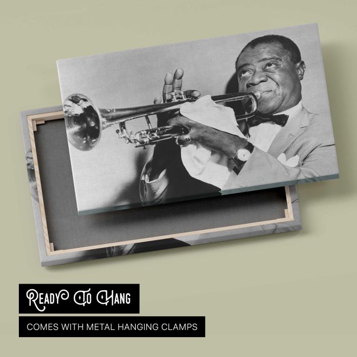 Louis Armstrong — Jazz Musician canvas print, canvas reverse and frame view