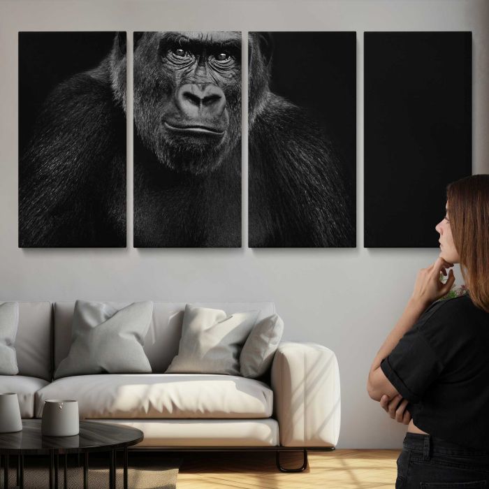 Lowland Gorilla on black background canvas print, interior display view
