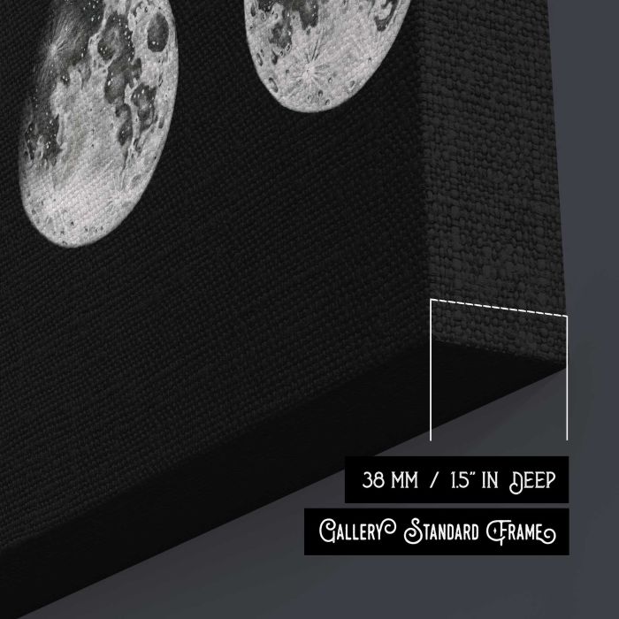 Lunar phase illustration canvas print, canvas surface and edge detail