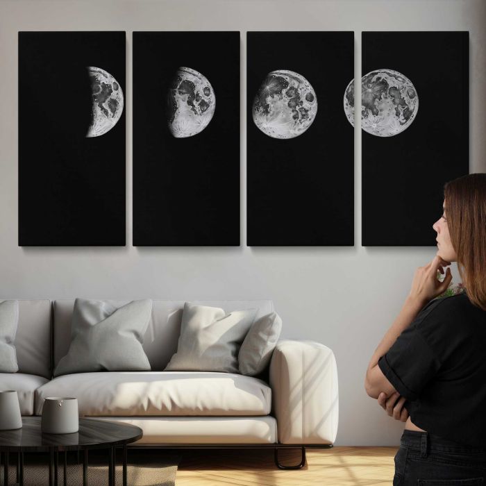 Lunar phase illustration canvas print, interior display view