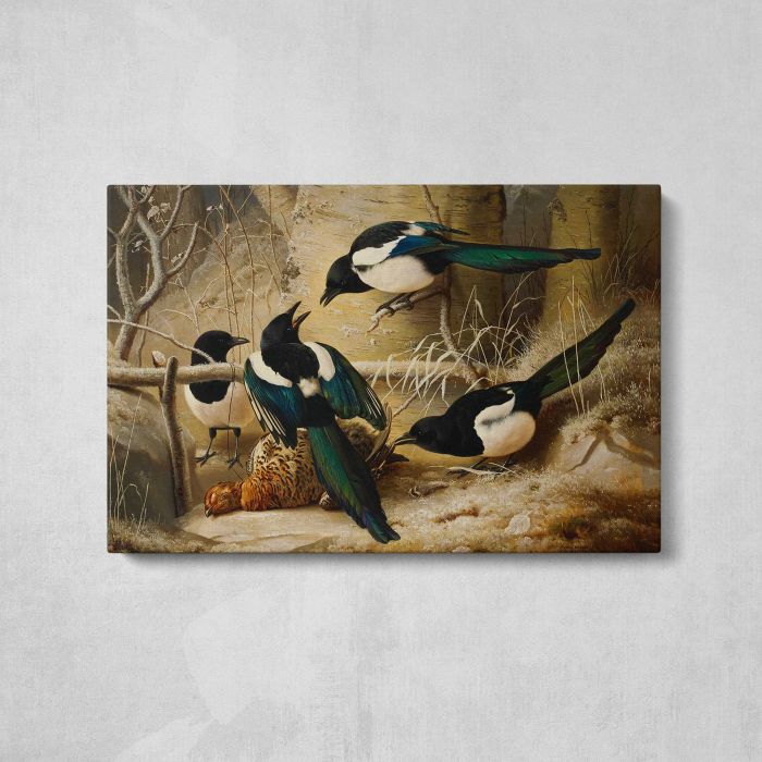 Magpies round a dead female capercaillie (1867) by Ferdinand von Wright canvas print, front canvas view