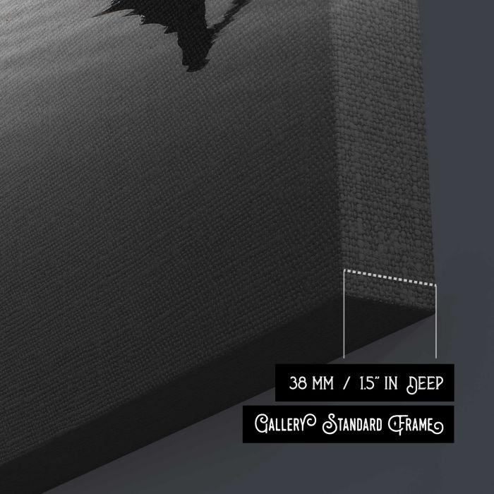 Man Fishing from a Rowboat in Monochrome canvas print, canvas surface and edge detail