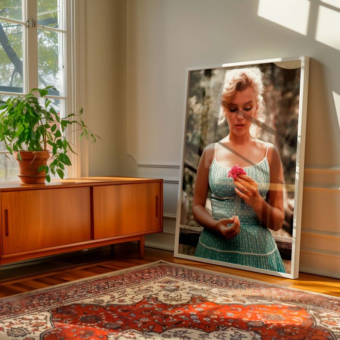 Marilyn Monroe in Green Dress - Flower in Hand Retro Portrait canvas wall art - Image 7