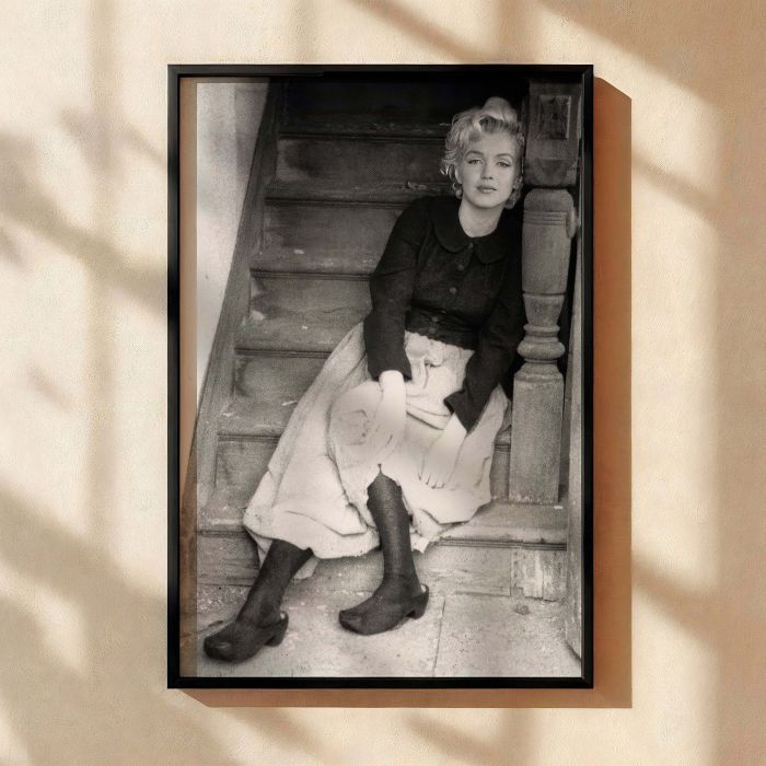 Marilyn Monroe on Staircase - Elegant Vintage Hollywood Shot canvas wall art - Image 2