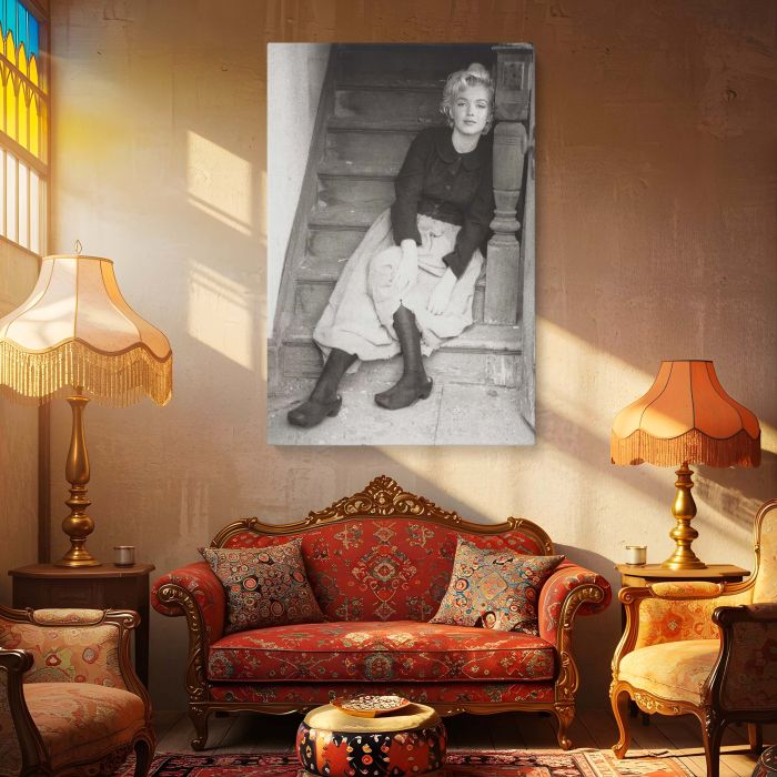 Marilyn Monroe on Staircase - Elegant Vintage Hollywood Shot canvas wall art - Image 4