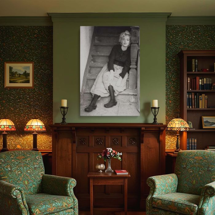 Marilyn Monroe on Staircase - Elegant Vintage Hollywood Shot canvas wall art - Image 5