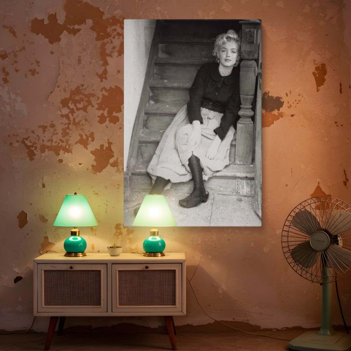 Marilyn Monroe on Staircase - Elegant Vintage Hollywood Shot canvas wall art - Image 6