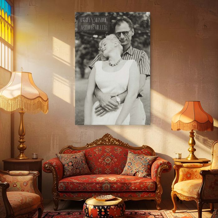 Marilyn Monroe with Arthur Miller - Vintage Love Scene Photo canvas wall art - Image 4