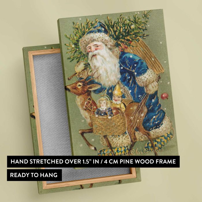 Merry Christmas — Santa Claus with Gifts (c. 1900s) canvas print, canvas reverse and frame view
