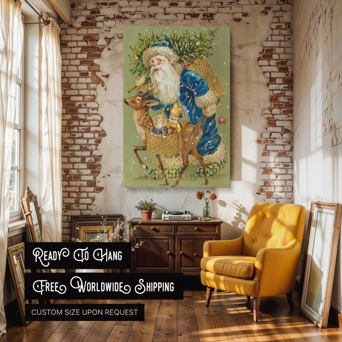 Merry Christmas — Santa Claus with Gifts (c. 1900s) canvas print, interior display view