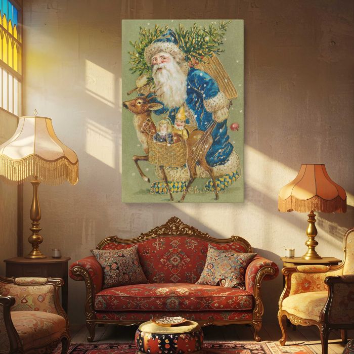 Merry Christmas — Santa Claus with Gifts (c. 1900s) canvas print, interior display view