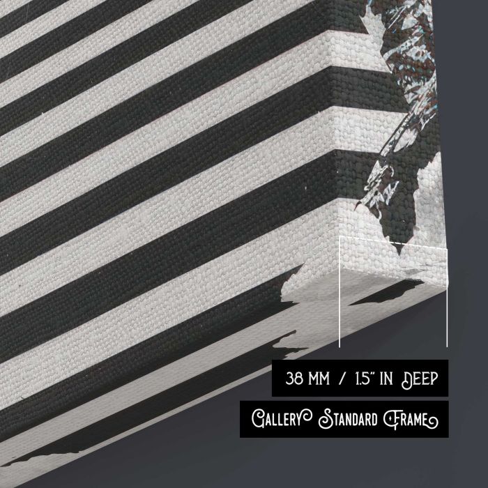 Minimal Retro Black and White Stairway Collage canvas print, canvas surface and edge detail
