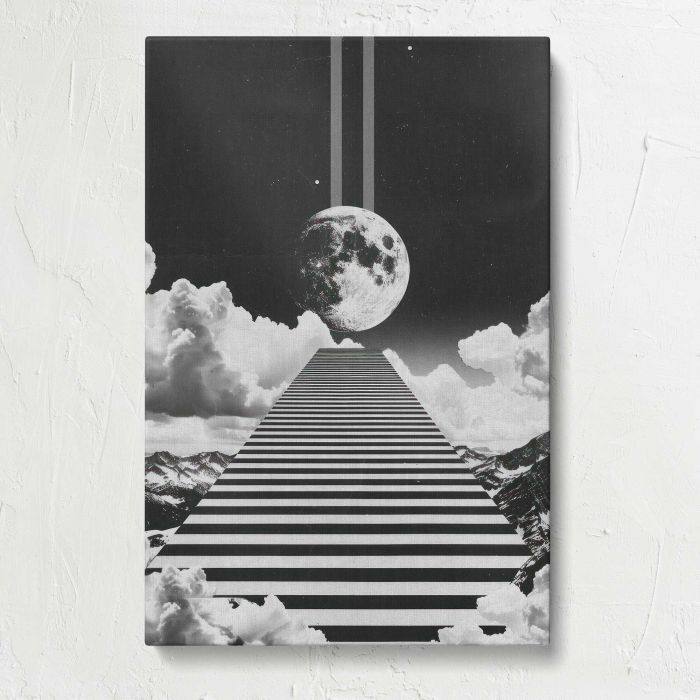 Minimal Retro Black and White Stairway Collage canvas print, front canvas view