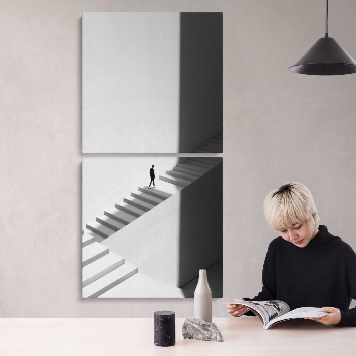 Minimal Staircase Architecture in Black and White canvas print, interior display view