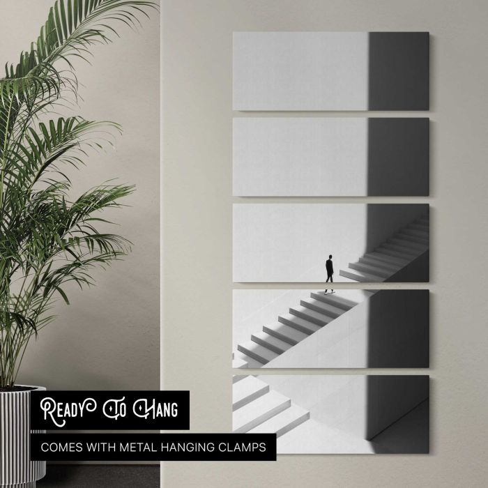Minimal Staircase Architecture in Black and White canvas print, interior display view