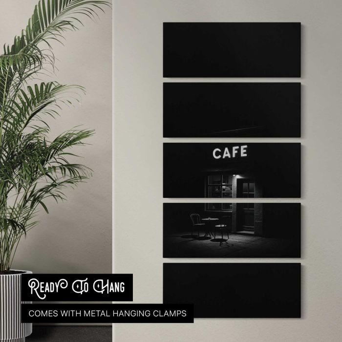 Minimalist night cafe scene canvas print, interior display view
