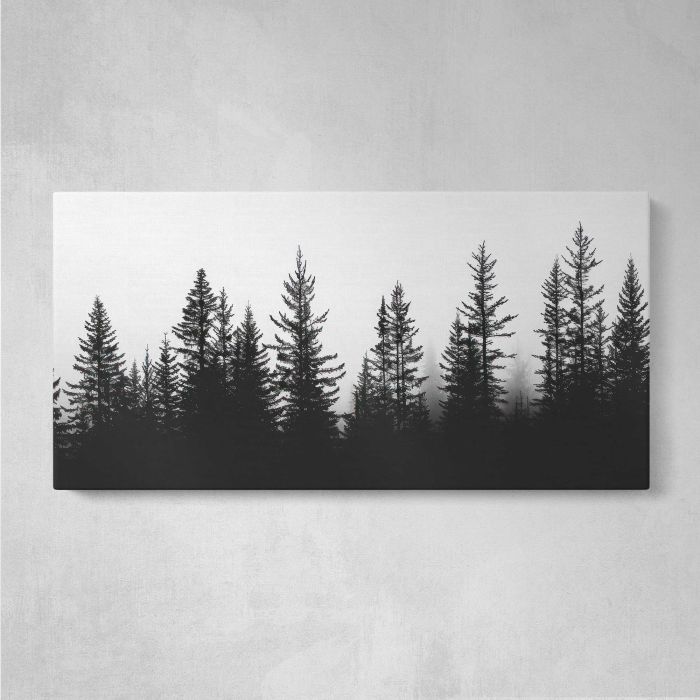 Misty forest silhouette trees canvas print, front canvas view