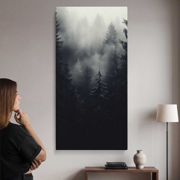 Misty Woodland Landscape canvas print, interior display view