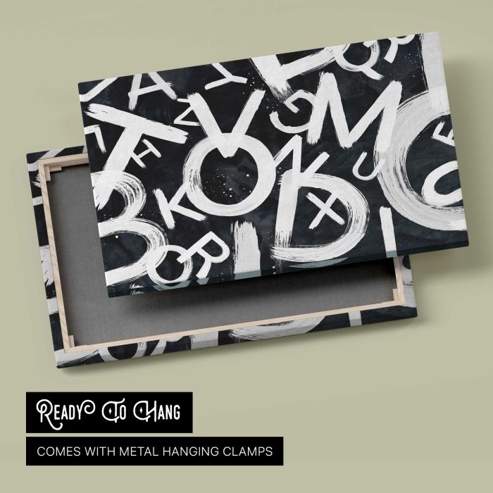 Mixed Letters in Black and White canvas print, canvas reverse and frame view