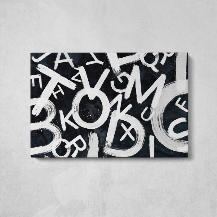 Mixed Letters in Black and White canvas print, front canvas view