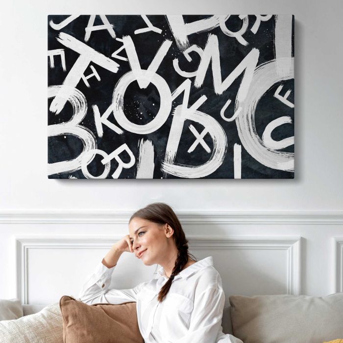 Mixed Letters in Black and White canvas print, interior display view