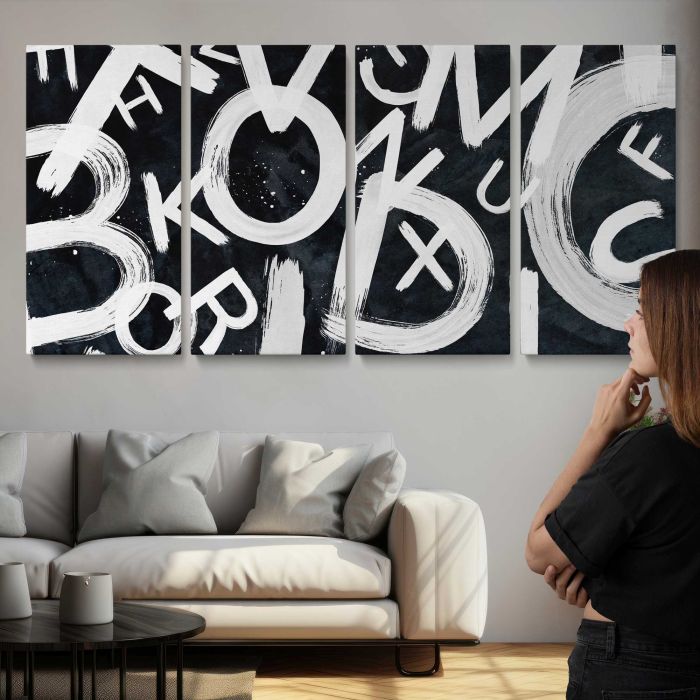 Mixed Letters in Black and White canvas print, interior display view