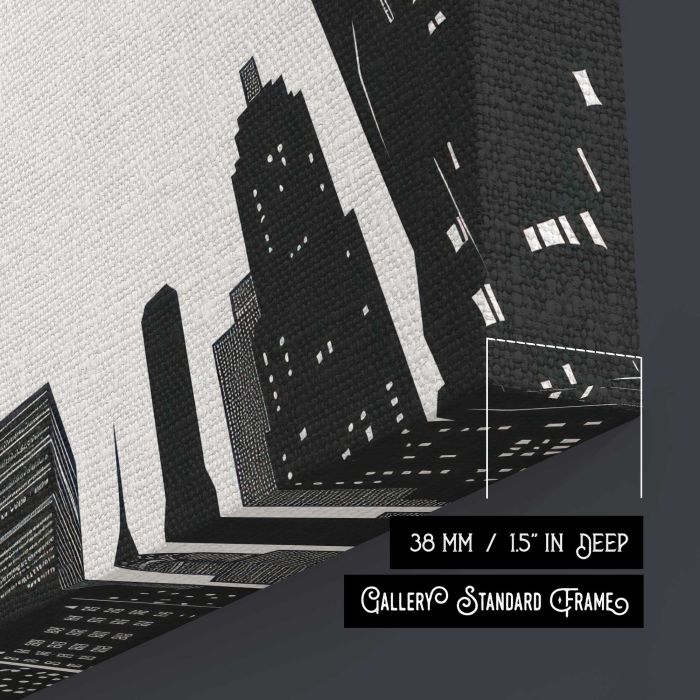 Monochrome City Skyline canvas print, canvas surface and edge detail
