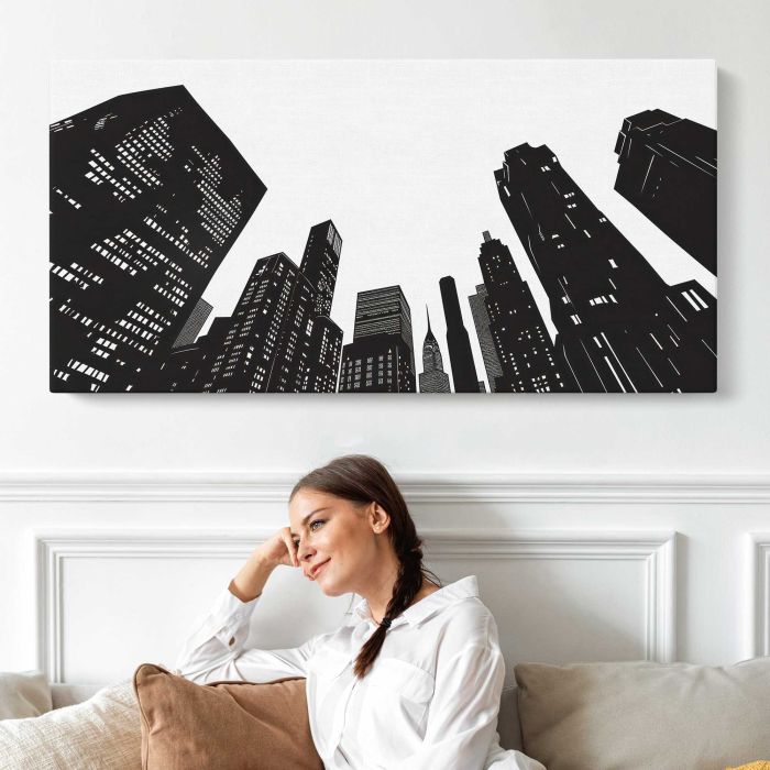 Monochrome City Skyline canvas print, interior display view