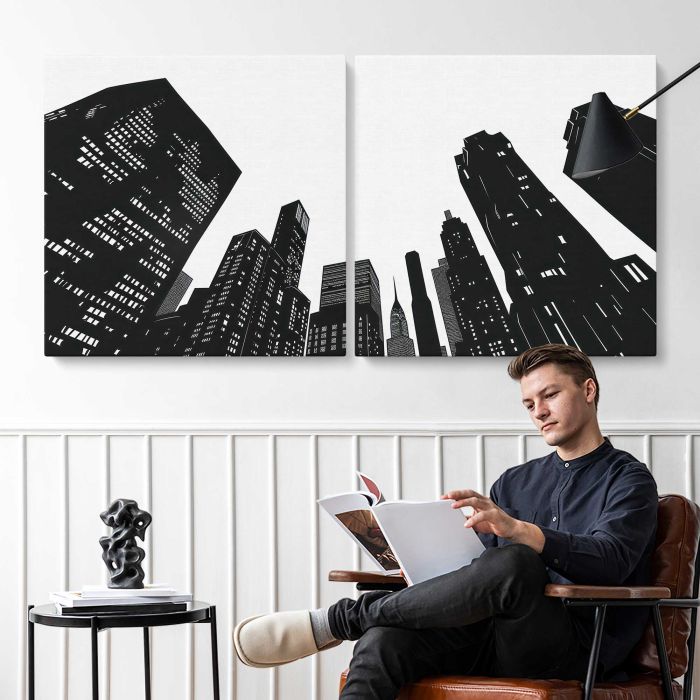 Monochrome City Skyline canvas print, interior display view
