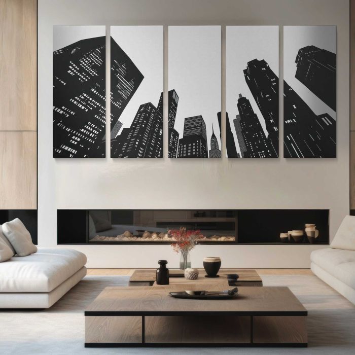 Monochrome City Skyline canvas print, interior display view