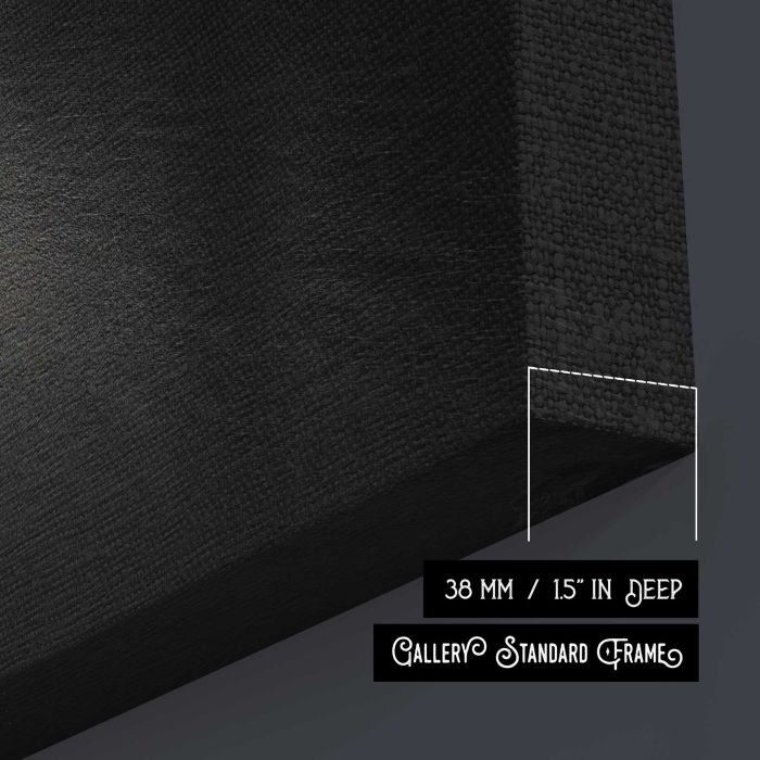 Monochrome Mountain Lake at Night canvas print, canvas surface and edge detail
