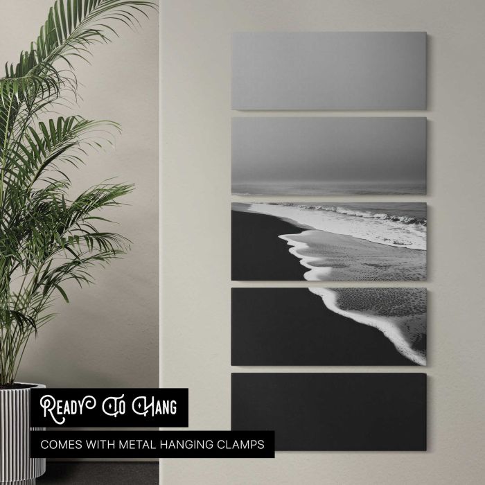 Monochrome serene beach waves canvas print, interior display view