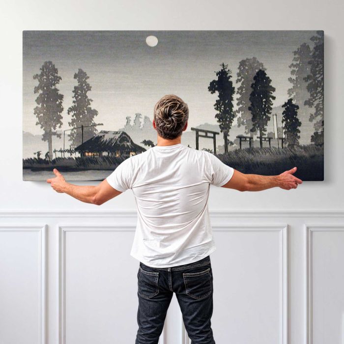 Moon at Egota, Tokyo (ca.1926–1927) by Hiroaki Takahashi canvas print, canvas shown with a person for scale