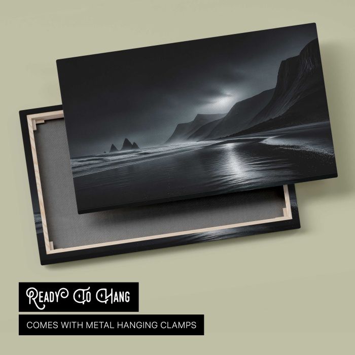 Moonlit Cliffs and Reflections canvas print, canvas reverse and frame view
