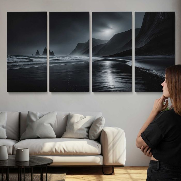 Moonlit Cliffs and Reflections canvas print, interior display view