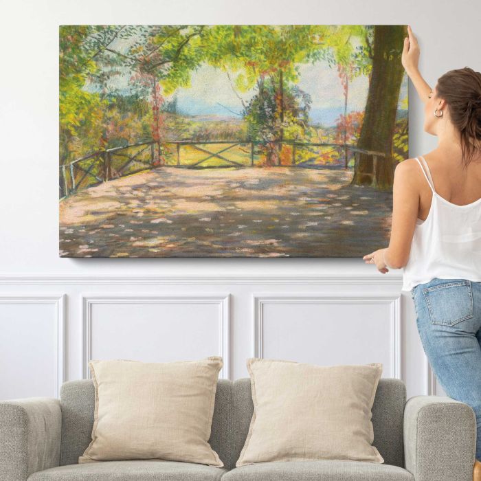 Motif in park (1900) by Laszlo Mednyanszky canvas print, canvas shown with a person for scale