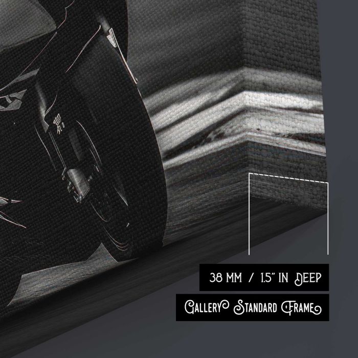 Motorcycle Racer in Monochrome canvas print, canvas surface and edge detail