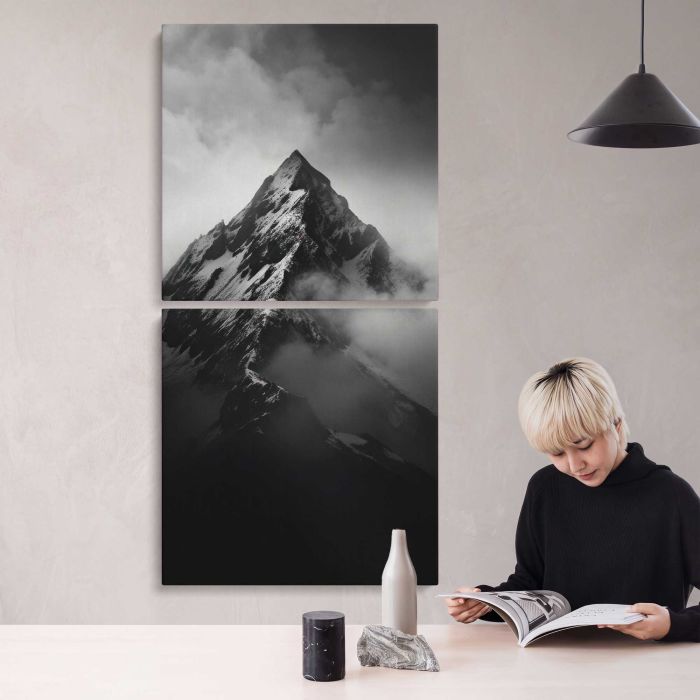 Mountain Peak above Clouds in Monochrome canvas print, interior display view
