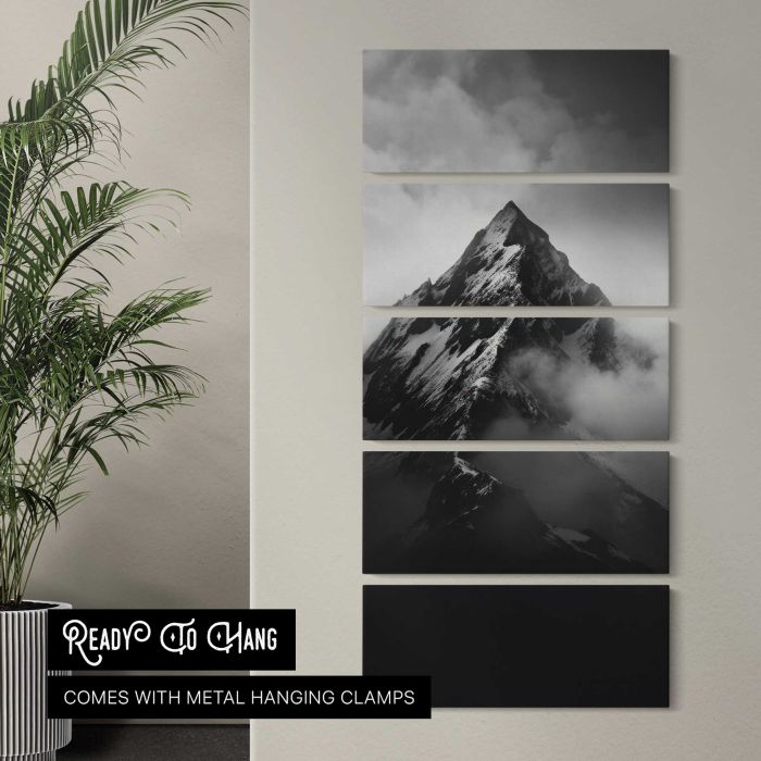 Mountain Peak above Clouds in Monochrome canvas print, interior display view