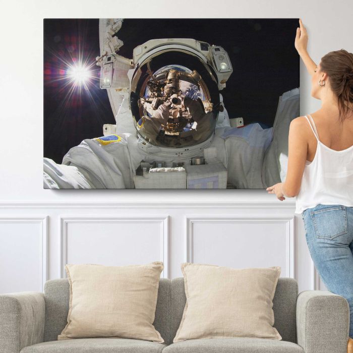 NASA Astronauts in Space canvas print, canvas shown with a person for scale