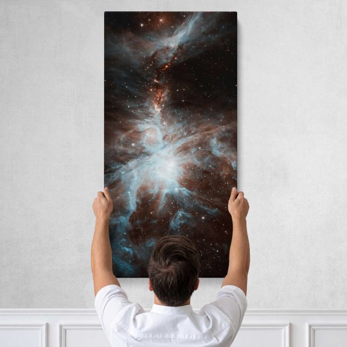 Nebula in Deep Space canvas print, tall canvas held against a wall