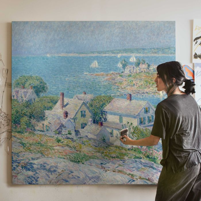 New England Headlands (1899) by Frederick Childe Hassam canvas print, canvas shown with a person for scale