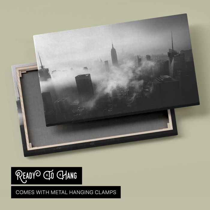 New York City Skyline canvas print, canvas reverse and frame view