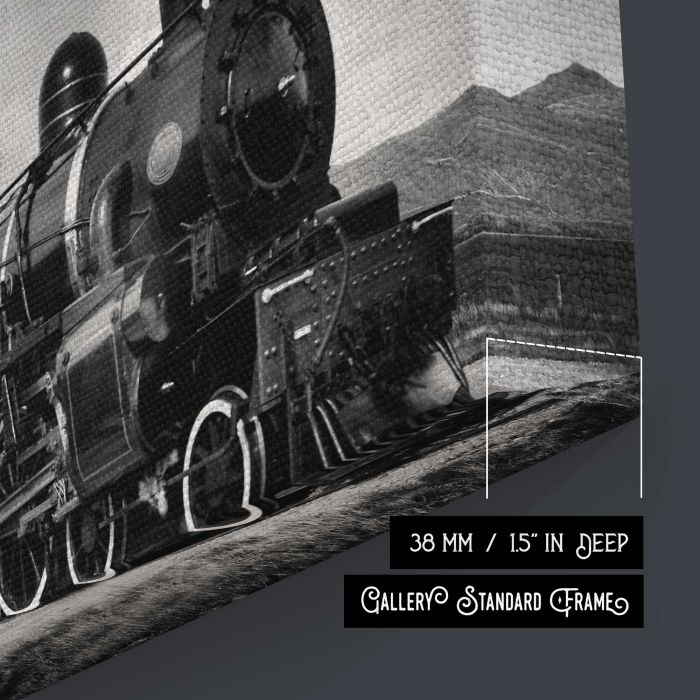 Old fashioned steam locomotive, Kingston New Zealand canvas print, canvas surface and edge detail