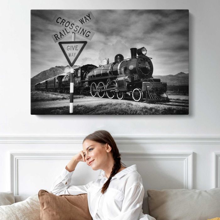 Old fashioned steam locomotive, Kingston New Zealand canvas print, interior display view