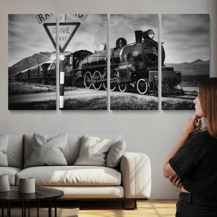 Old fashioned steam locomotive, Kingston New Zealand canvas print, interior display view
