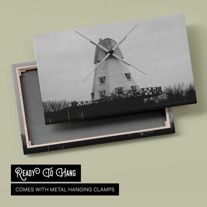Old windmill in countryside canvas print, canvas reverse and frame view