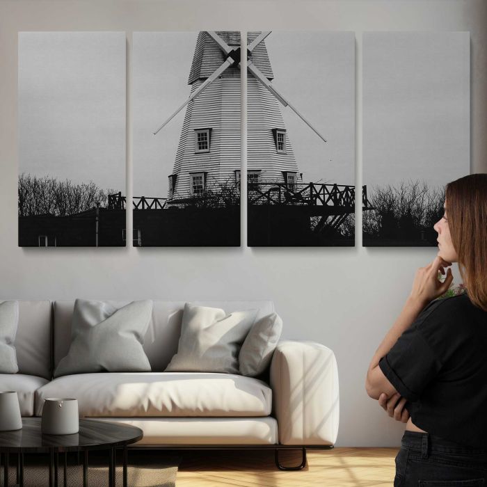 Old windmill in countryside canvas print, interior display view