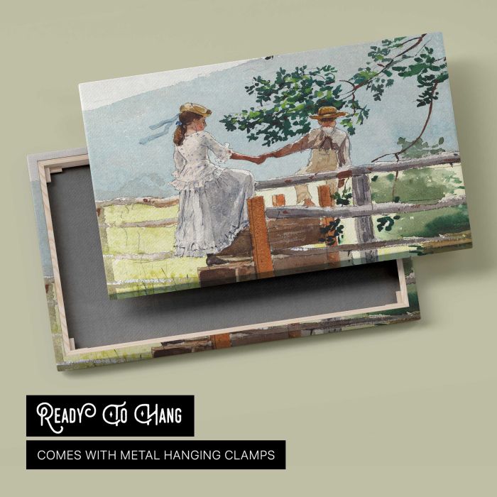 On the Stile (1878) by Winslow Homer canvas print, canvas reverse and frame view