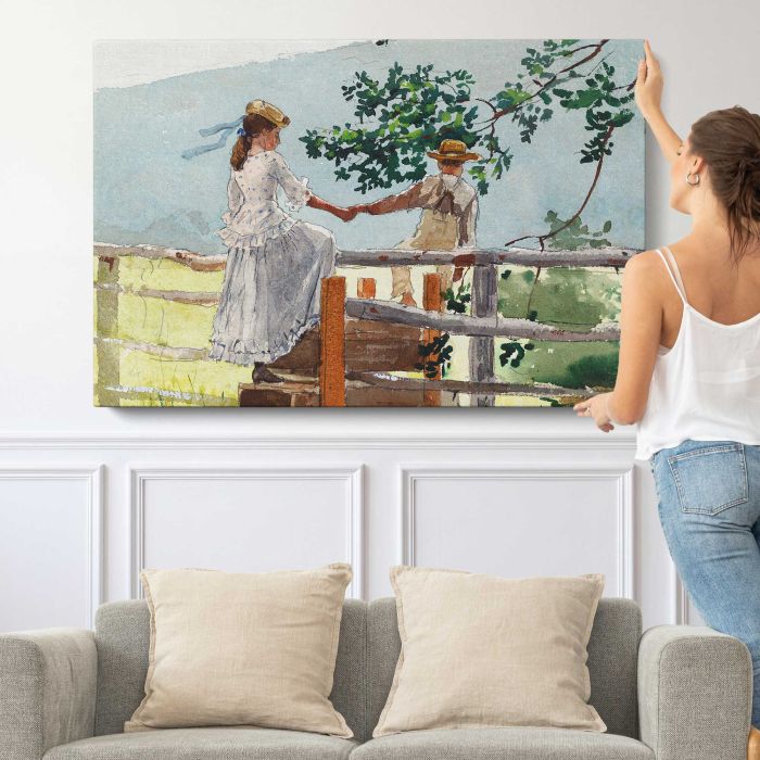 On the Stile (1878) by Winslow Homer canvas print, canvas shown with a person for scale